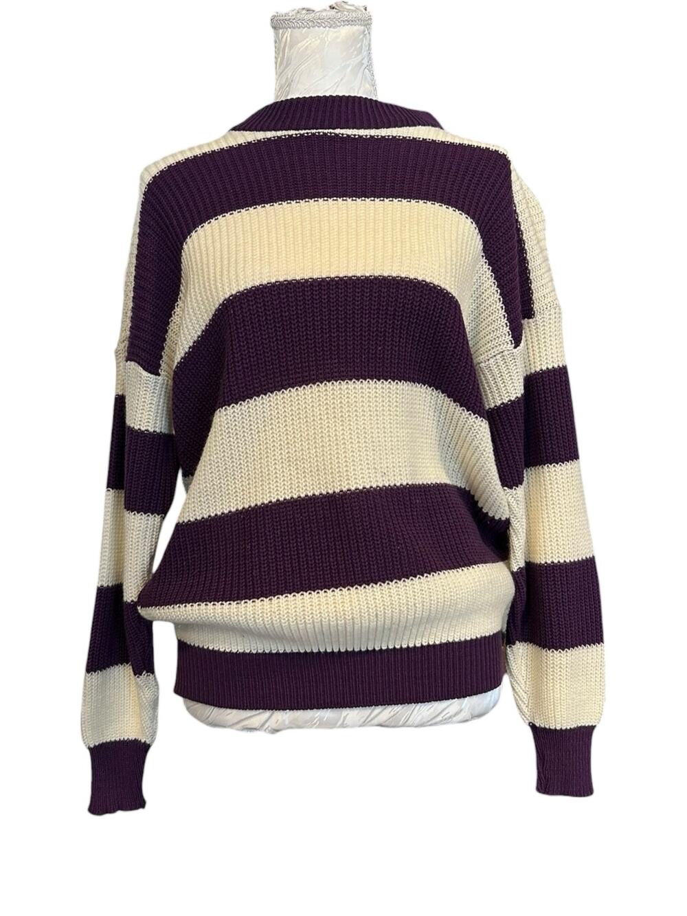 Vintage 90s Purple Cream Striped Knit Sweater Sz M